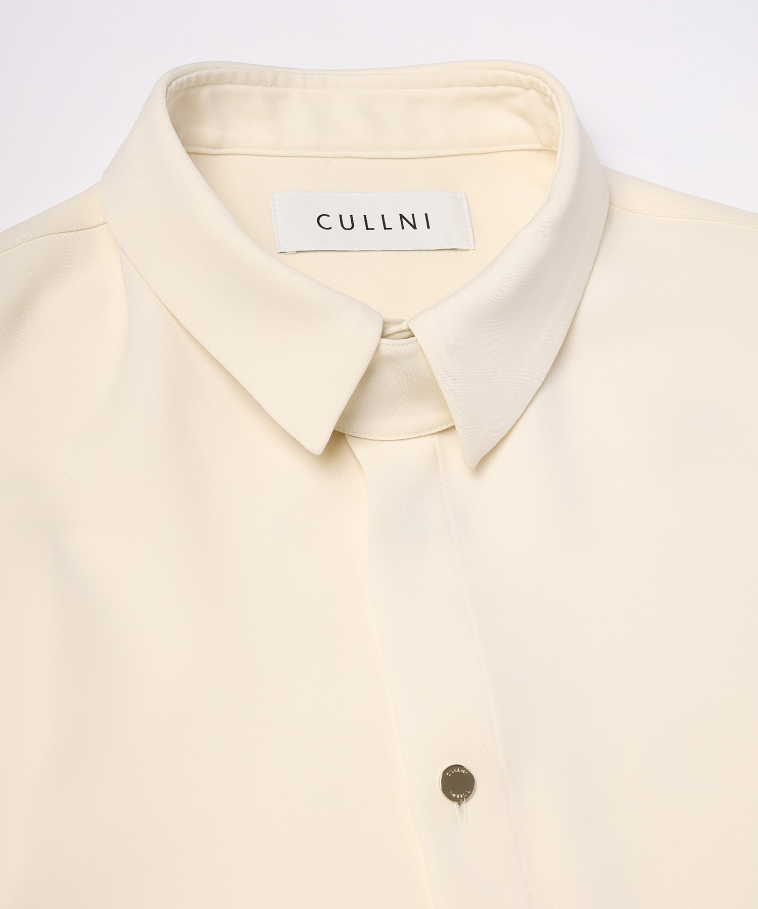 Double Satin Minimal Chin Tab Long Sleeve Shirt