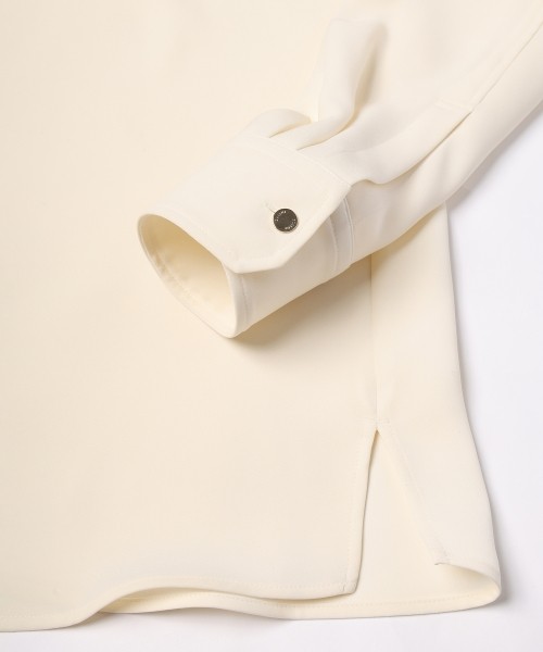 Double Satin Minimal Chin Tab Long Sleeve Shirt