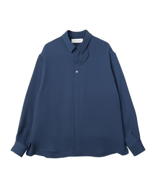 Double Satin Minimal Chin Tab Long Sleeve Shirt