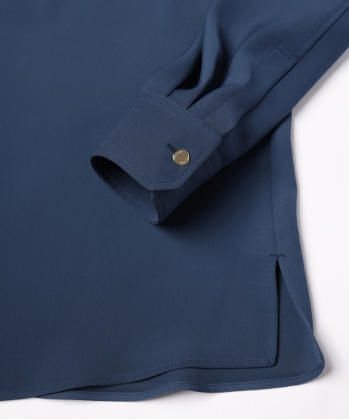 Double Satin Minimal Chin Tab Long Sleeve Shirt