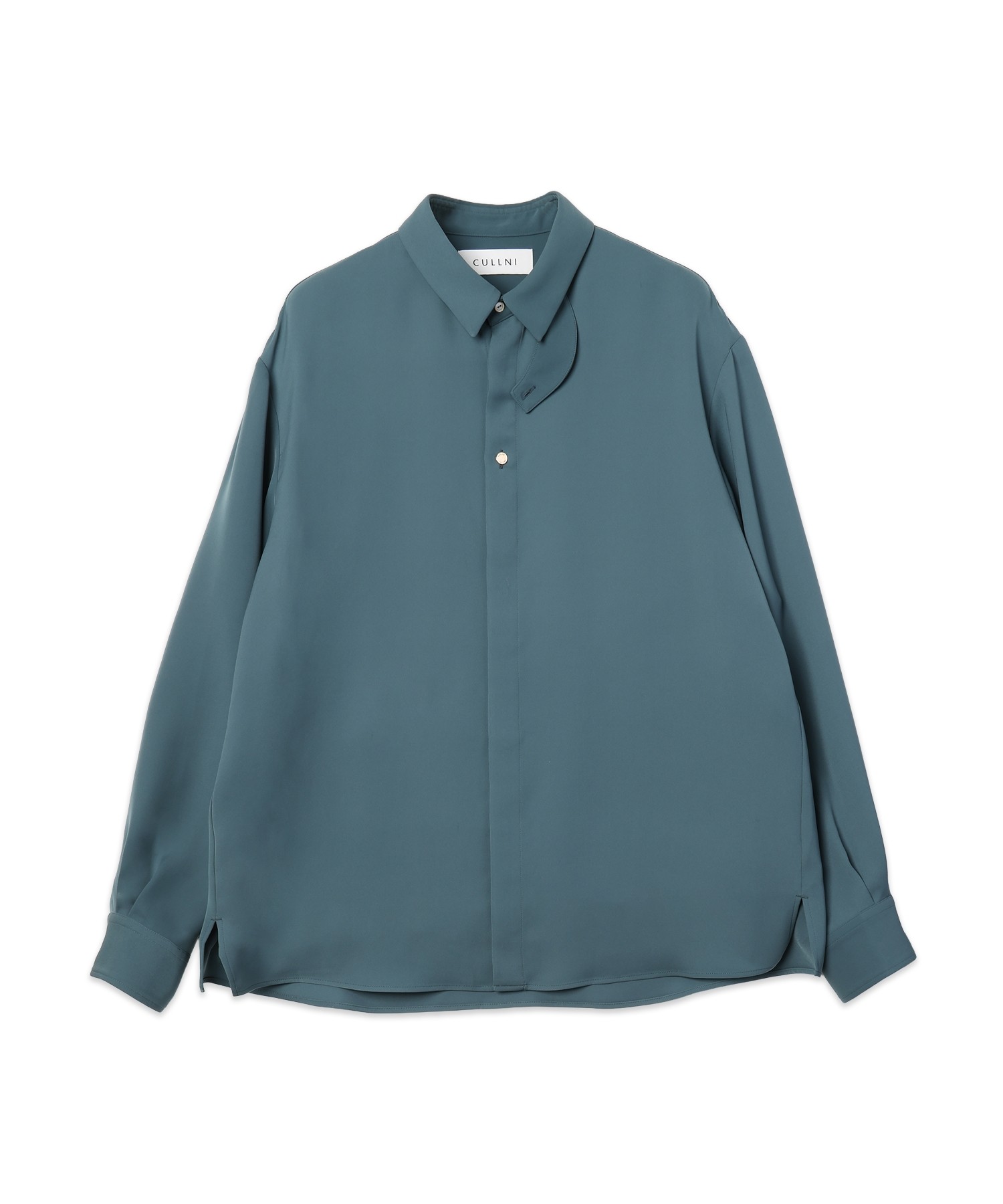 Double Satin Minimal Chin Tab Long Sleeve Shirt