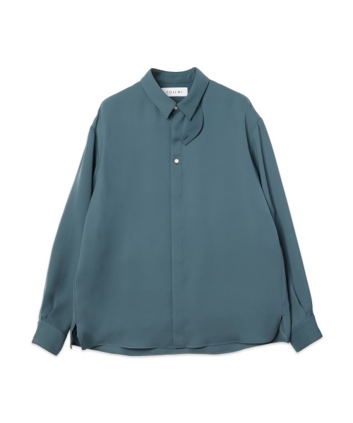 Double Satin Minimal Chin Tab Long Sleeve Shirt