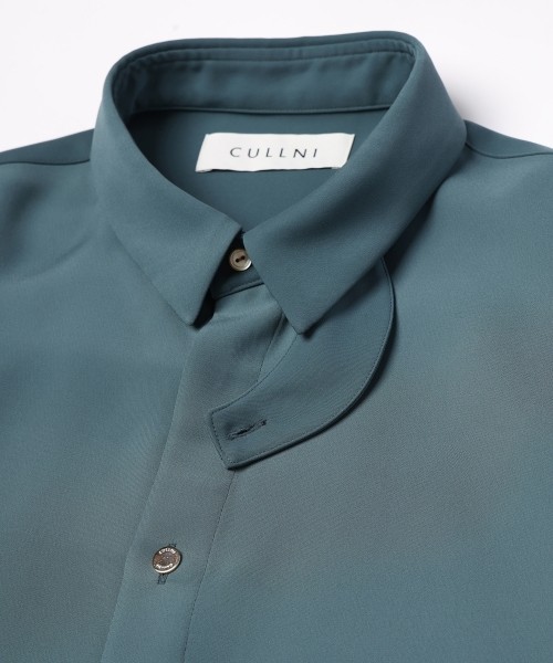 Double Satin Minimal Chin Tab Long Sleeve Shirt