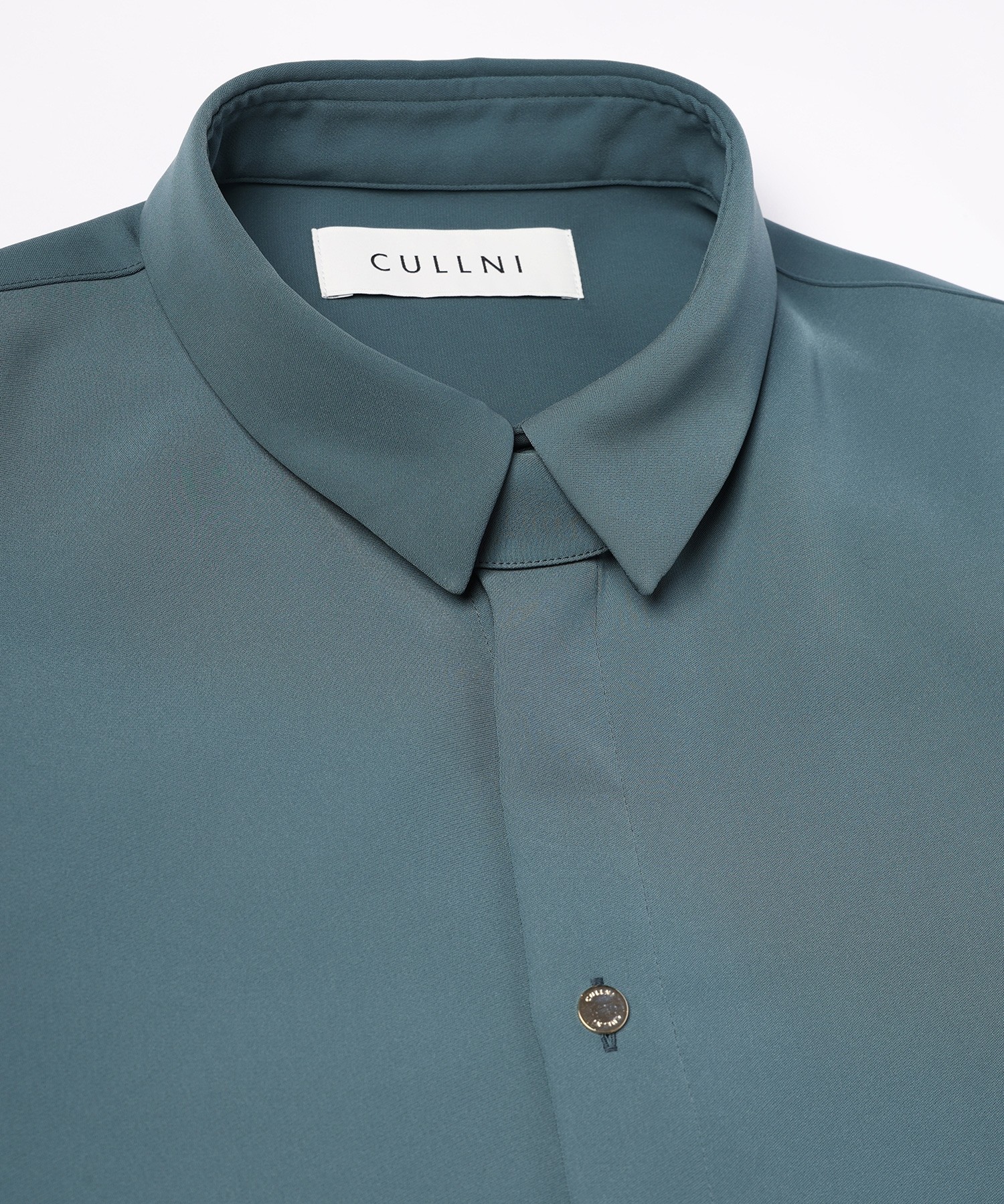 Double Satin Minimal Chin Tab Long Sleeve Shirt