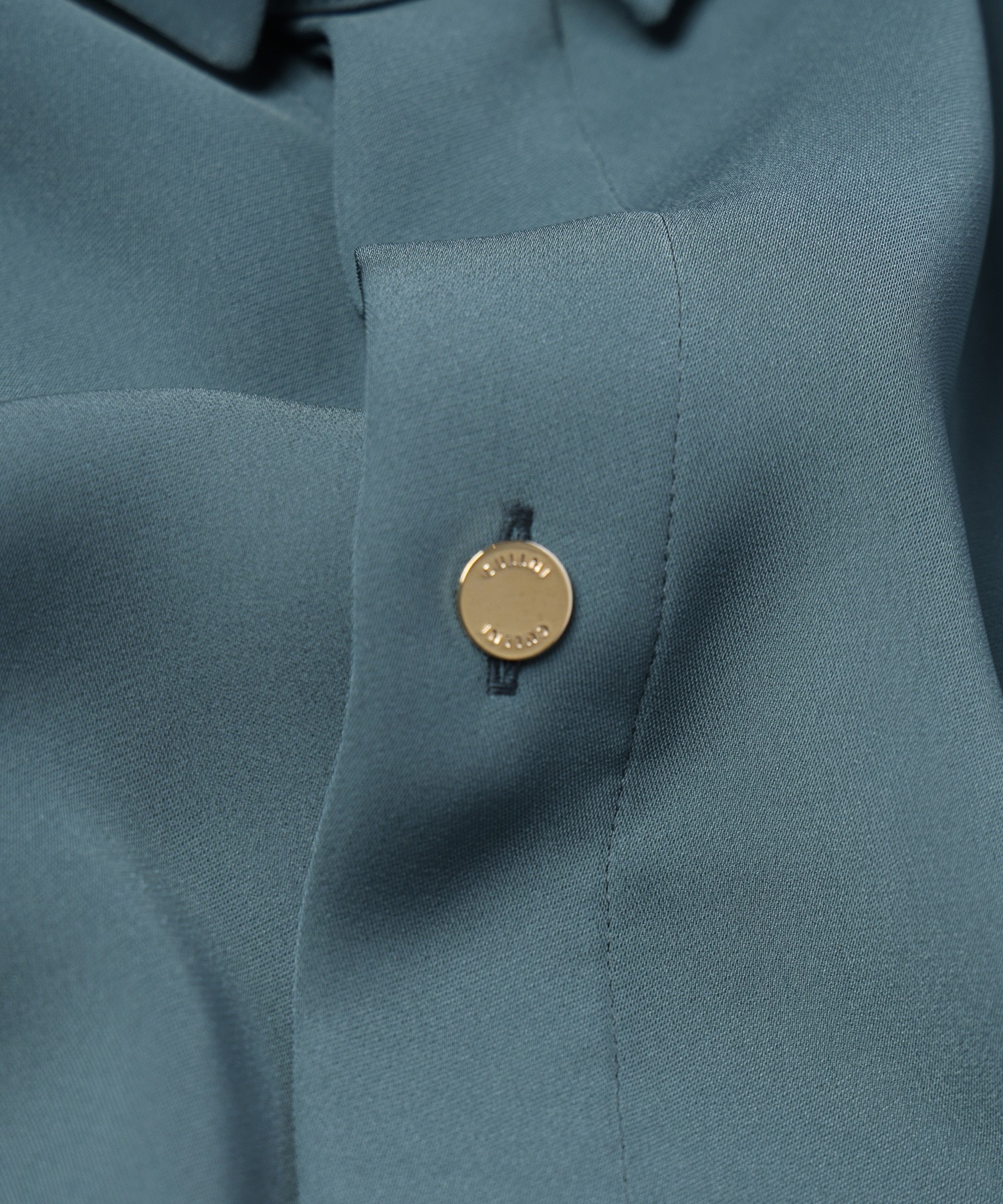 Double Satin Minimal Chin Tab Long Sleeve Shirt