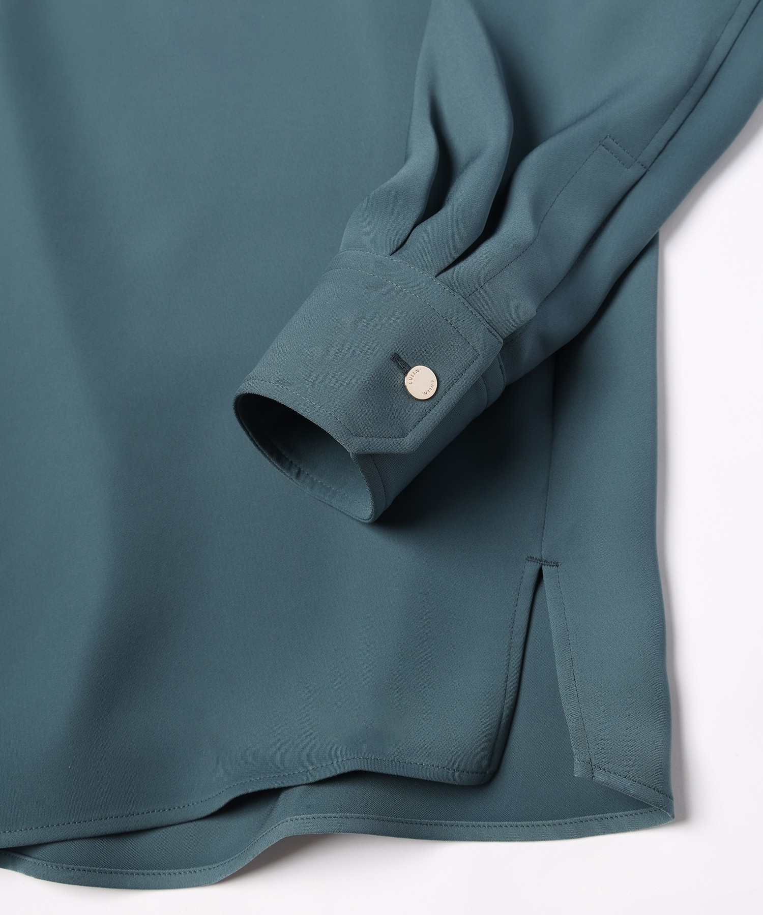 Double Satin Minimal Chin Tab Long Sleeve Shirt