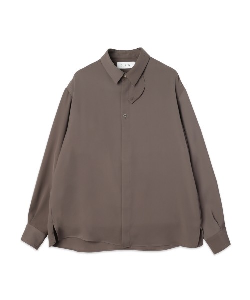 Double Satin Minimal Chin Tab Long Sleeve Shirt