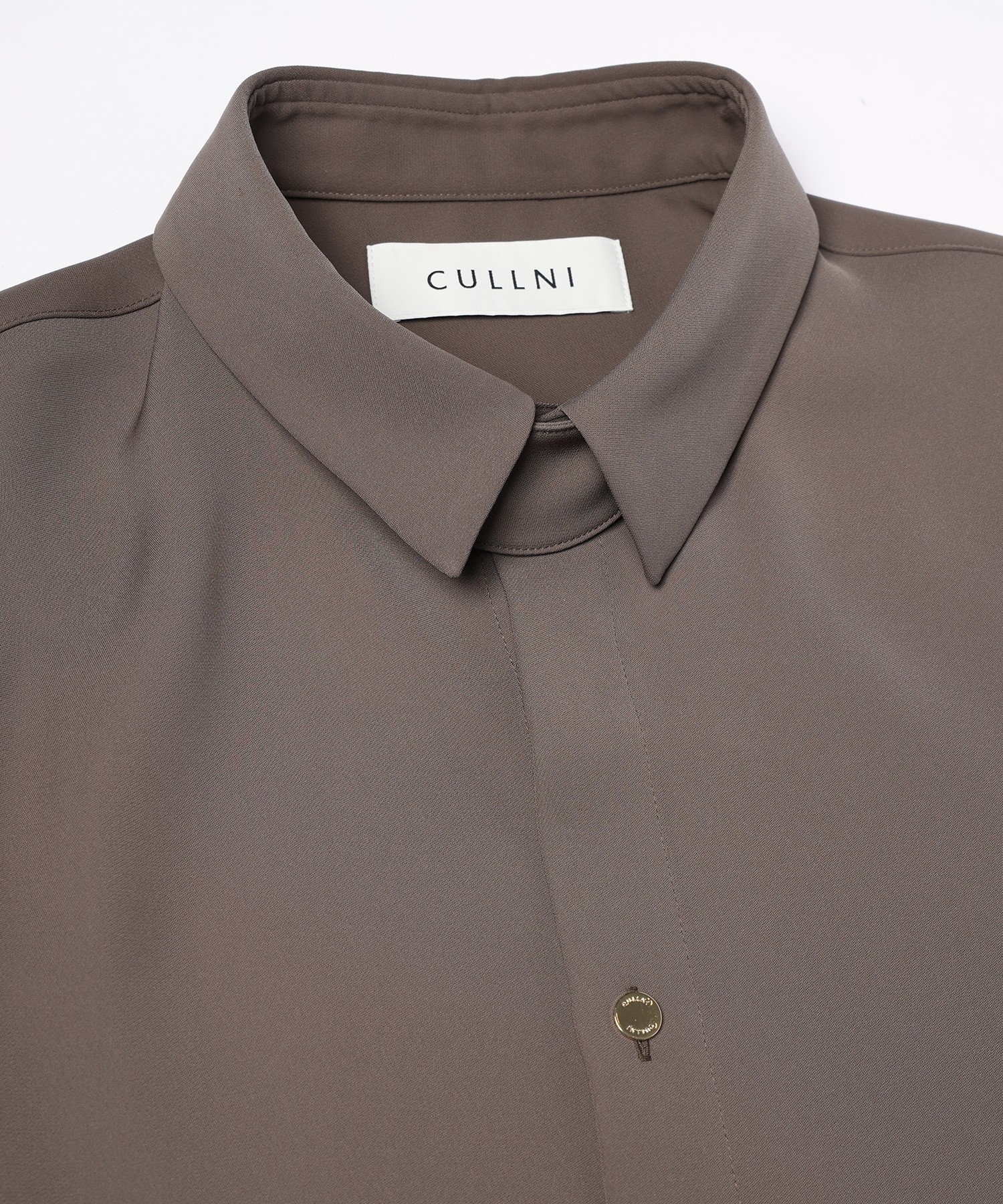 Double Satin Minimal Chin Tab Long Sleeve Shirt