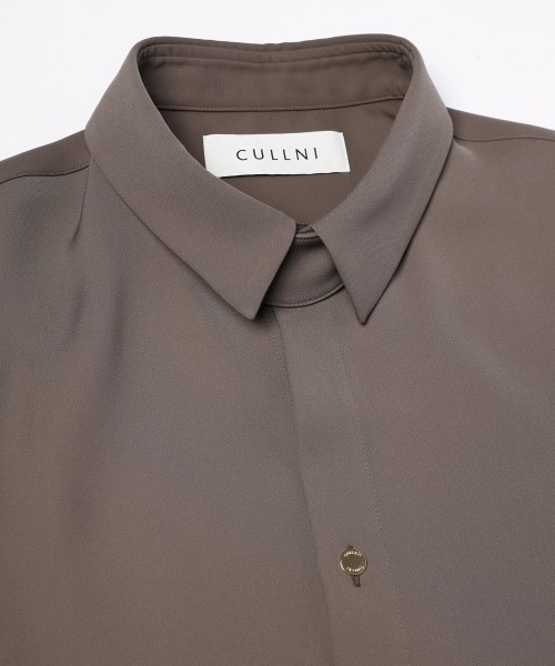 Double Satin Minimal Chin Tab Long Sleeve Shirt