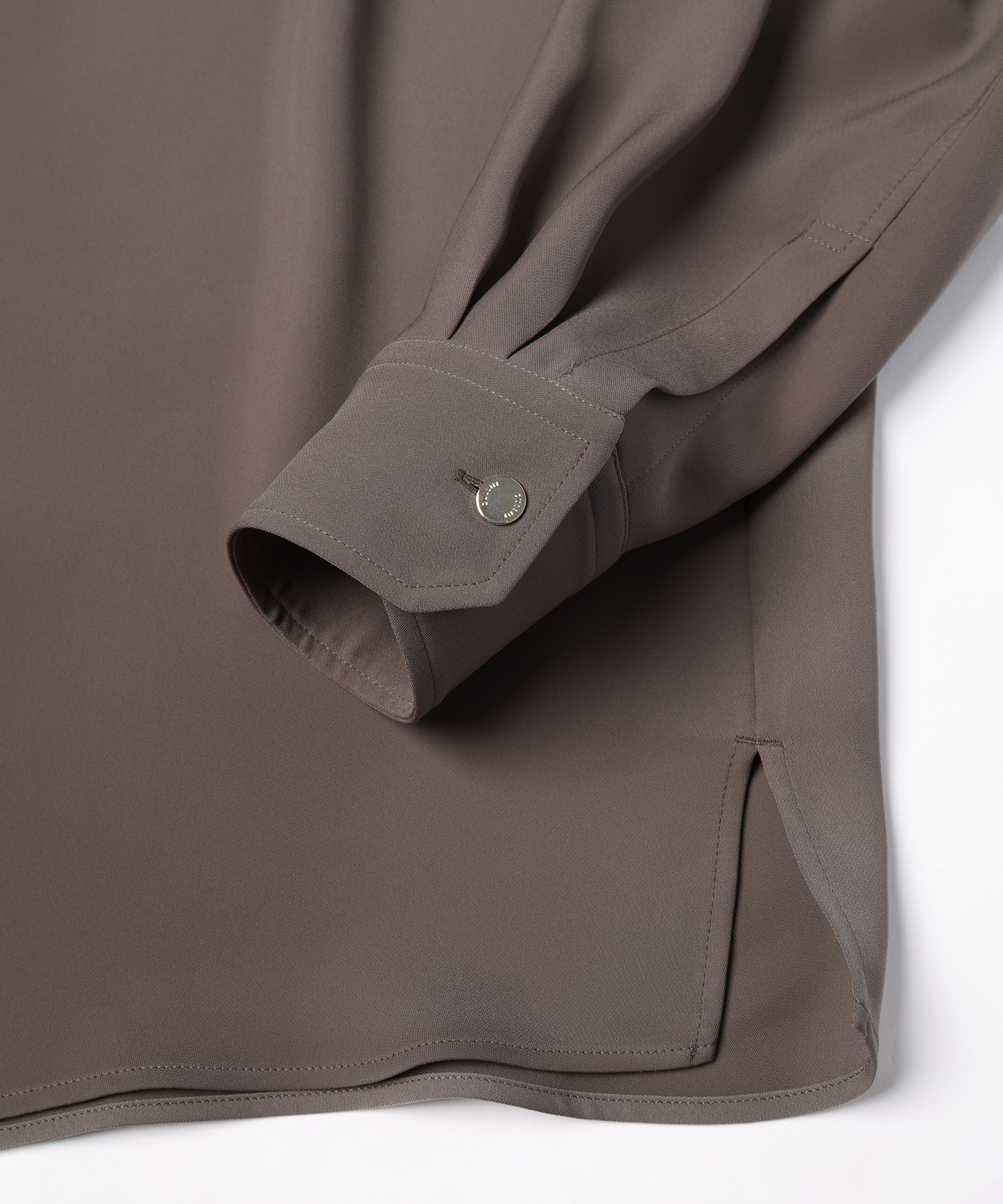 Double Satin Minimal Chin Tab Long Sleeve Shirt