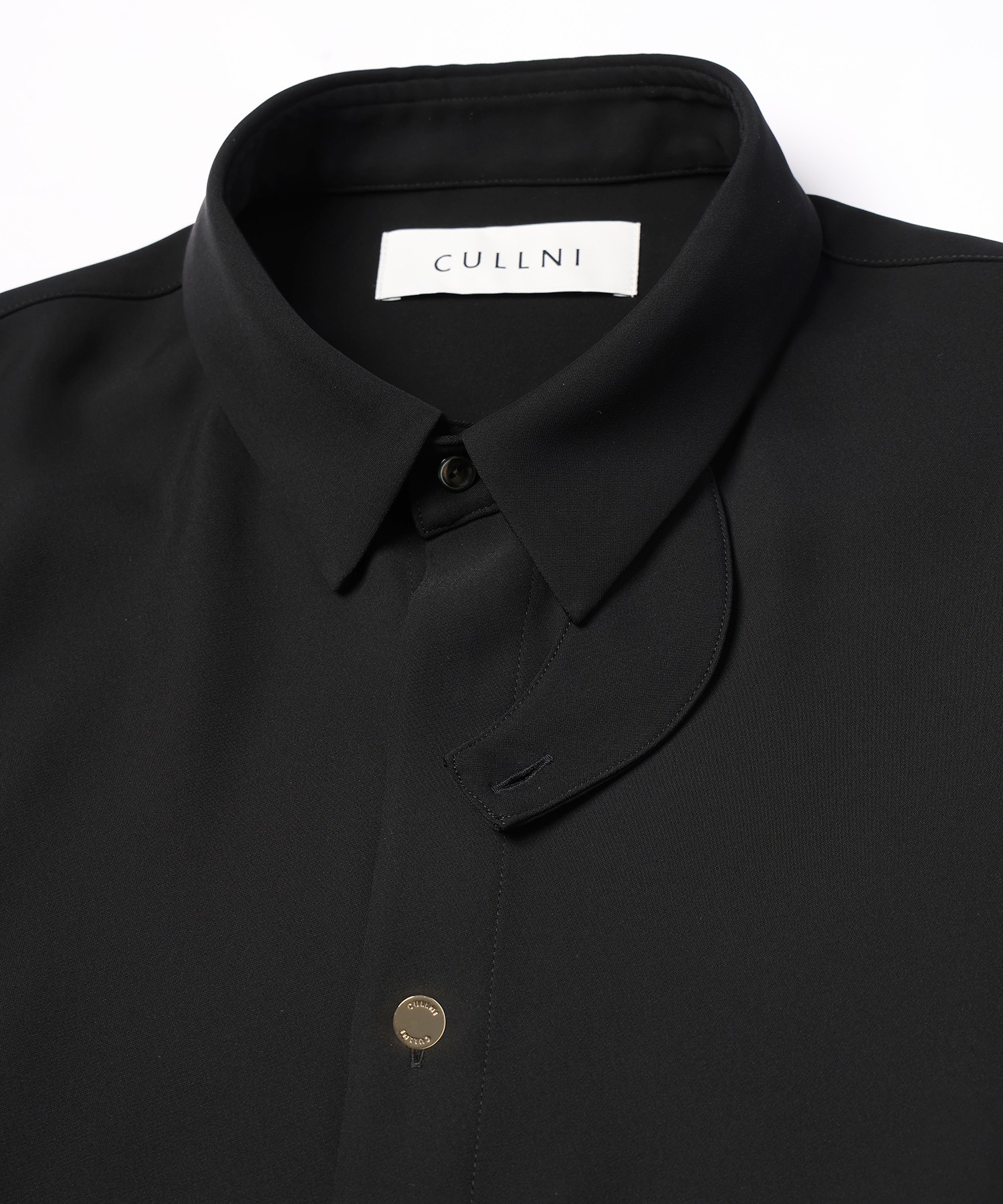 Double Satin Minimal Chin Tab Long Sleeve Shirt
