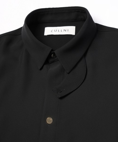 Double Satin Minimal Chin Tab Long Sleeve Shirt
