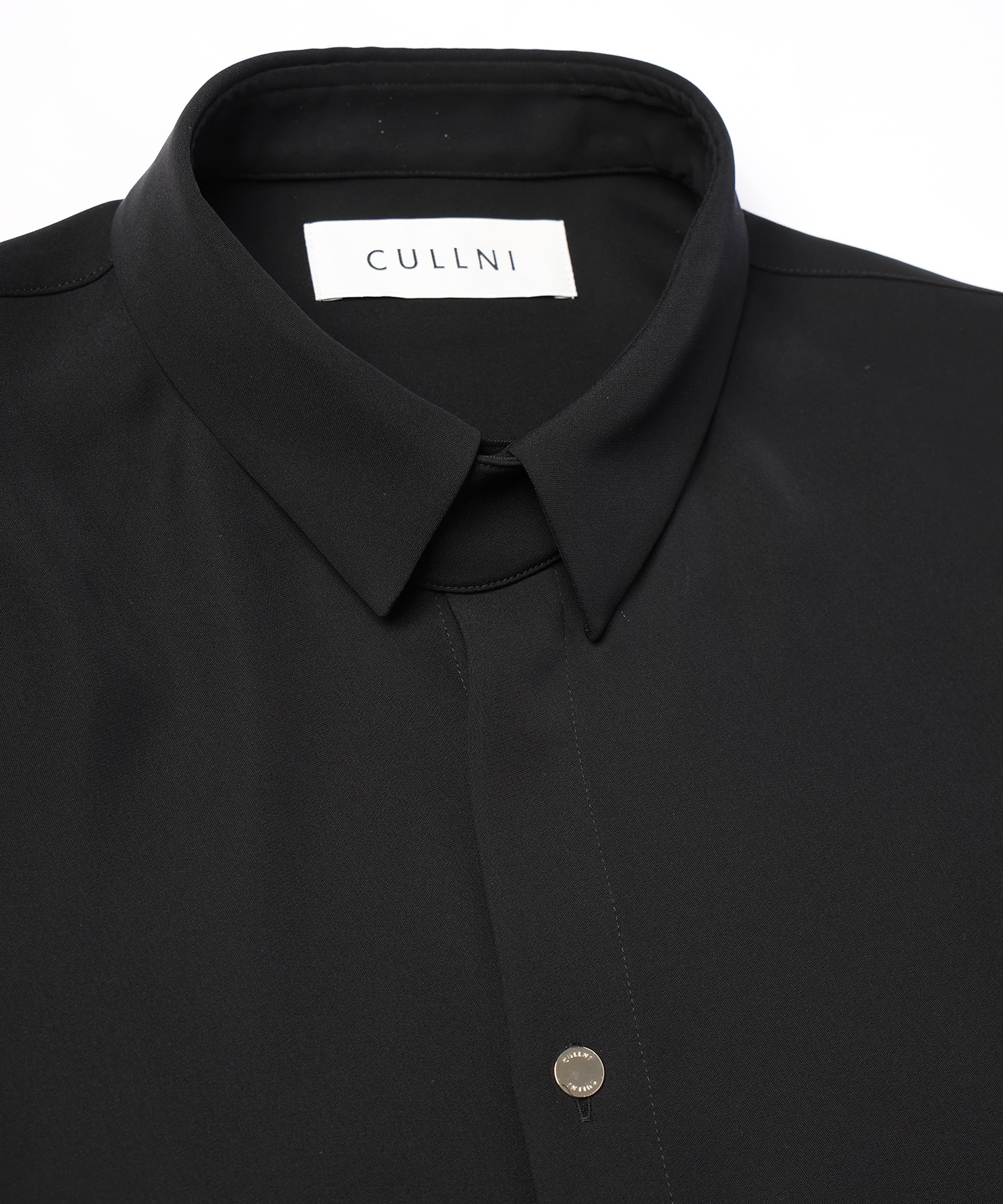 Double Satin Minimal Chin Tab Long Sleeve Shirt