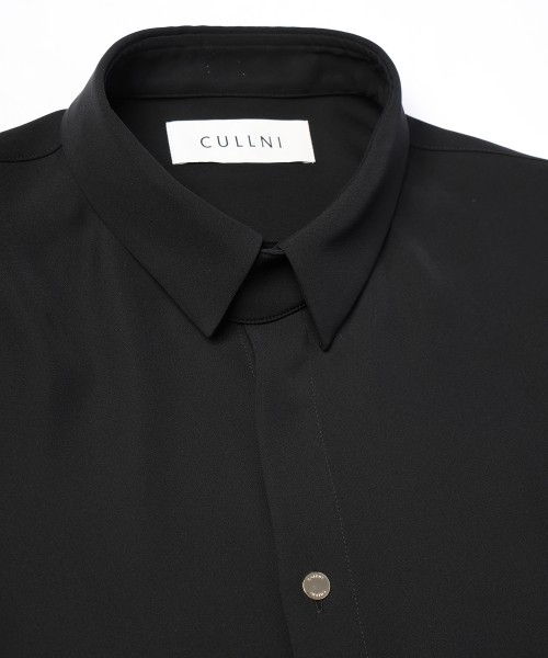 Double Satin Minimal Chin Tab Long Sleeve Shirt