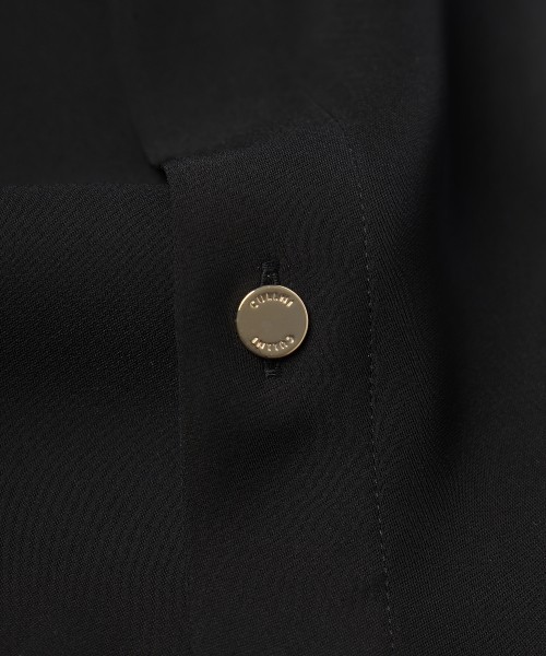 Double Satin Minimal Chin Tab Long Sleeve Shirt