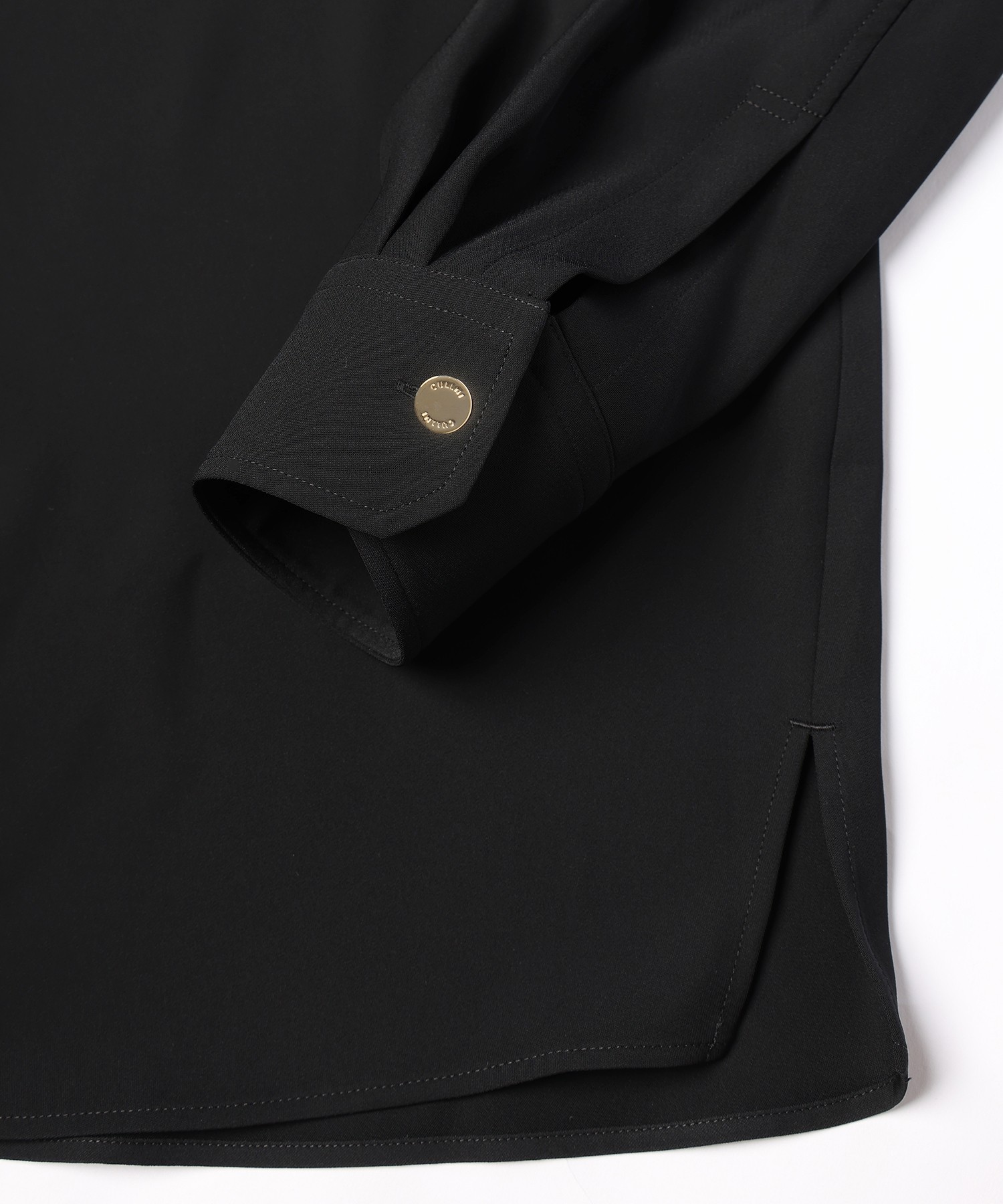 Double Satin Minimal Chin Tab Long Sleeve Shirt