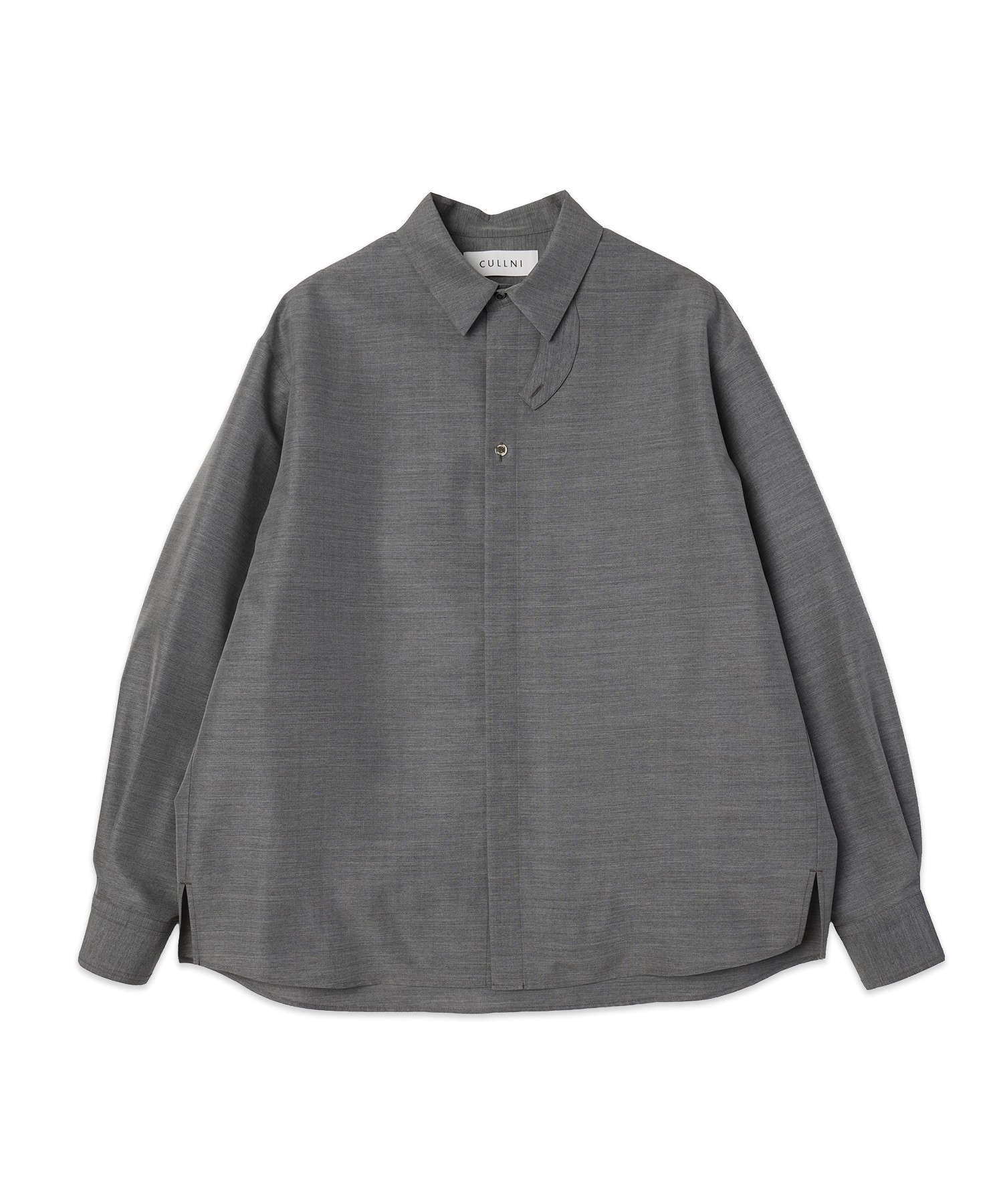Silk Wool Taffeta Minimal Chin Tab Long Sleeve Shirt