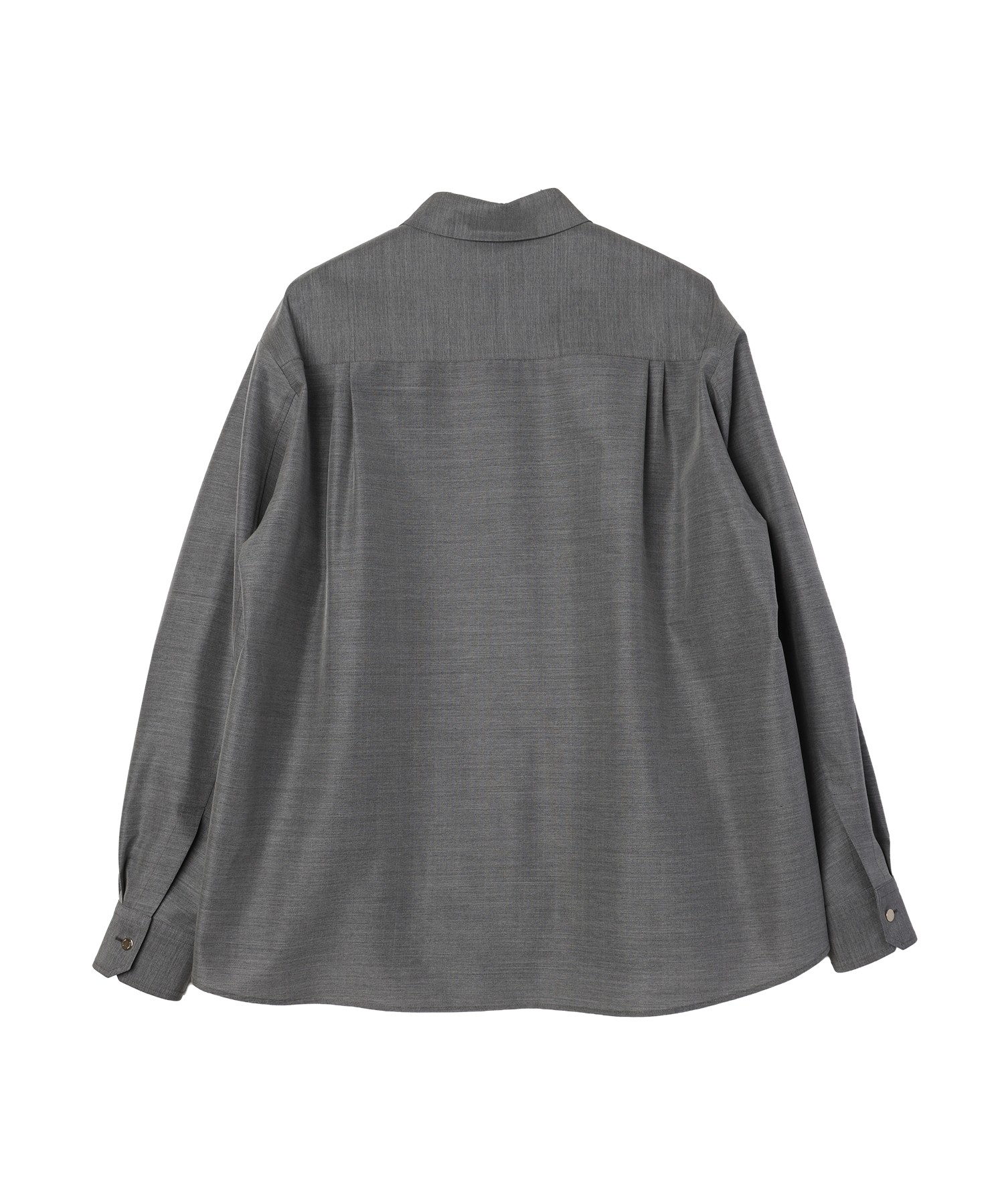 Silk Wool Taffeta Minimal Chin Tab Long Sleeve Shirt