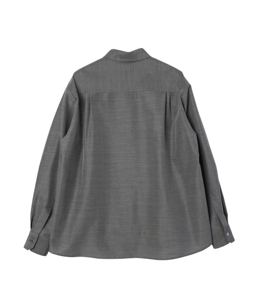 Silk Wool Taffeta Minimal Chin Tab Long Sleeve Shirt