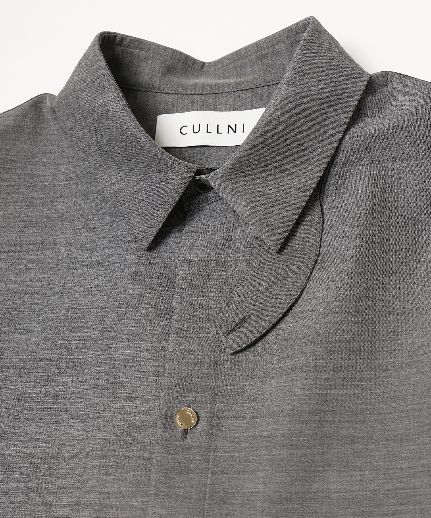 Silk Wool Taffeta Minimal Chin Tab Long Sleeve Shirt