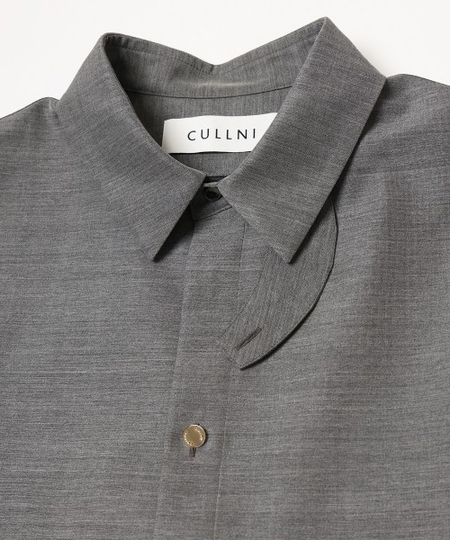 Silk Wool Taffeta Minimal Chin Tab Long Sleeve Shirt
