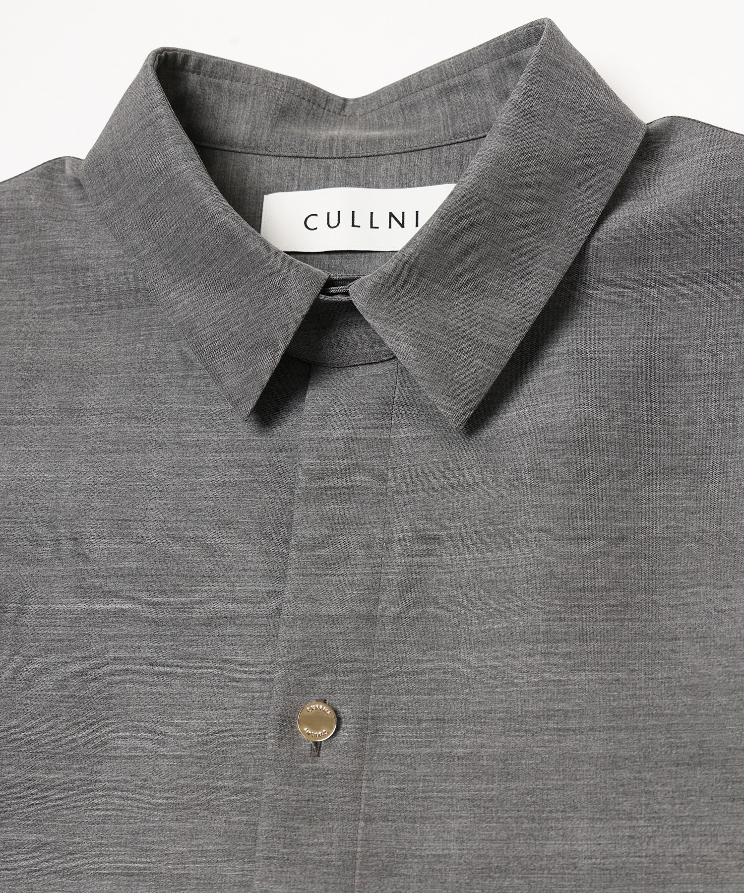 Silk Wool Taffeta Minimal Chin Tab Long Sleeve Shirt