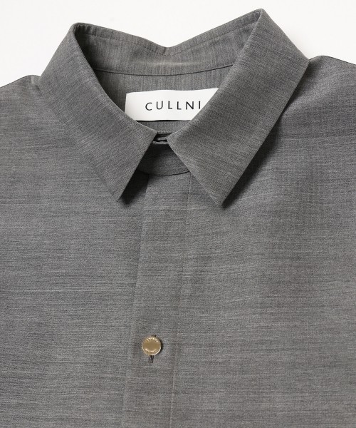 Silk Wool Taffeta Minimal Chin Tab Long Sleeve Shirt