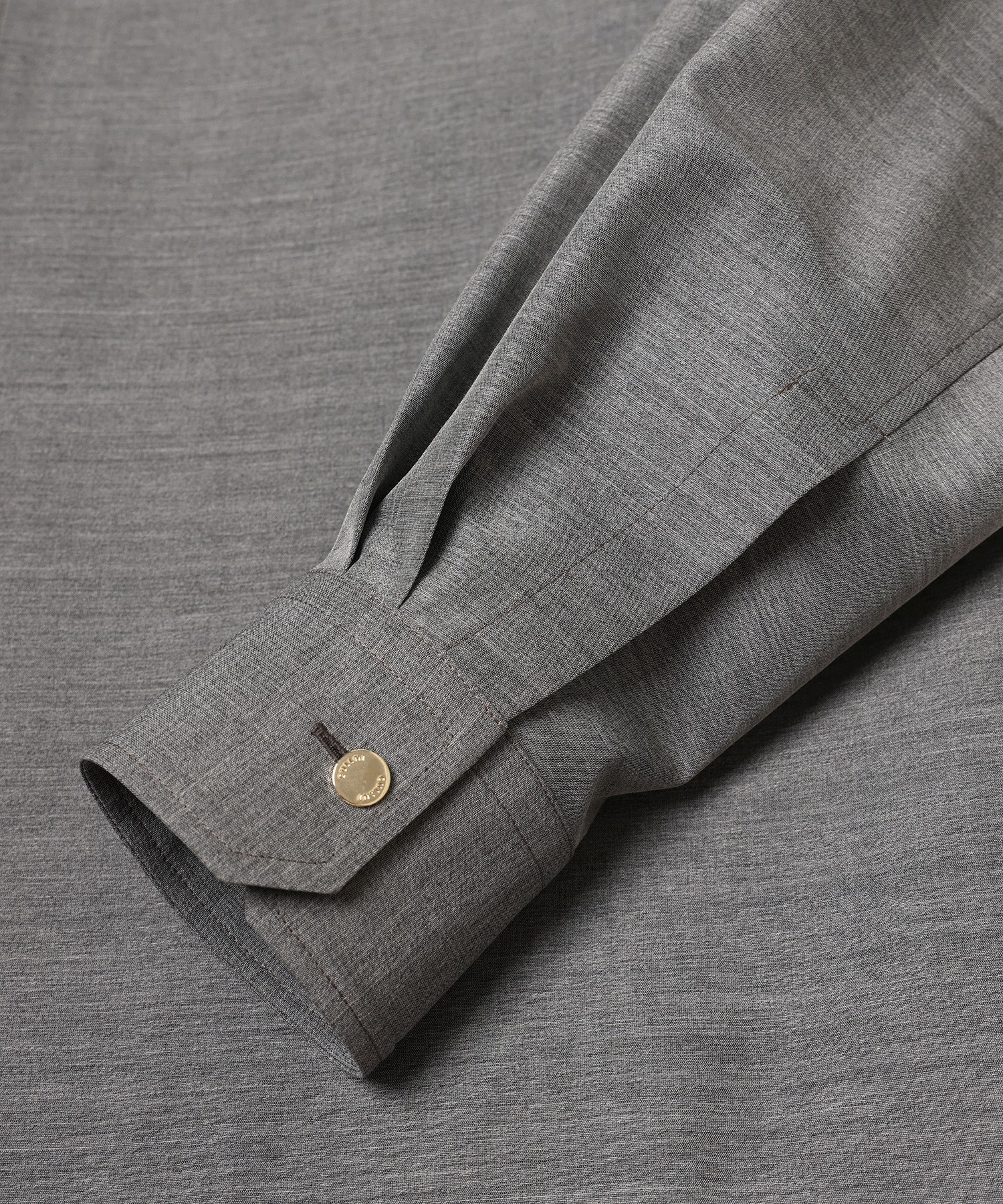 Silk Wool Taffeta Minimal Chin Tab Long Sleeve Shirt