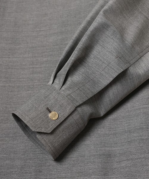 Silk Wool Taffeta Minimal Chin Tab Long Sleeve Shirt