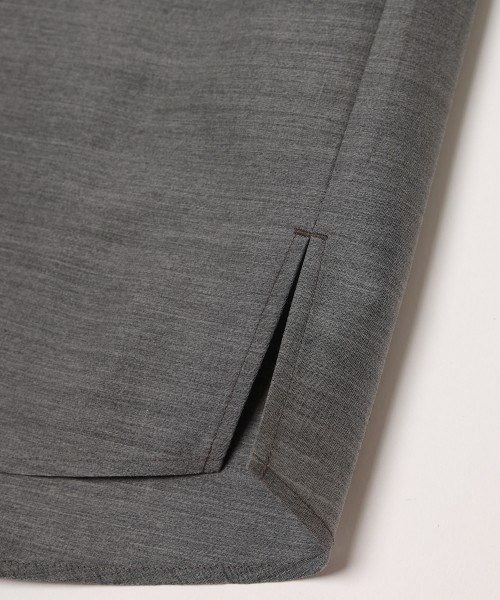 Silk Wool Taffeta Minimal Chin Tab Long Sleeve Shirt