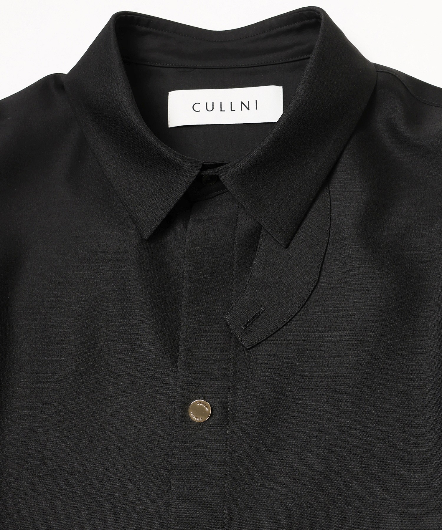 Silk Wool Taffeta Minimal Chin Tab Long Sleeve Shirt