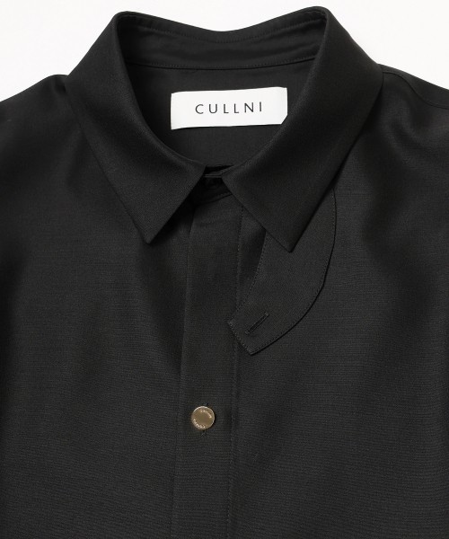 Silk Wool Taffeta Minimal Chin Tab Long Sleeve Shirt