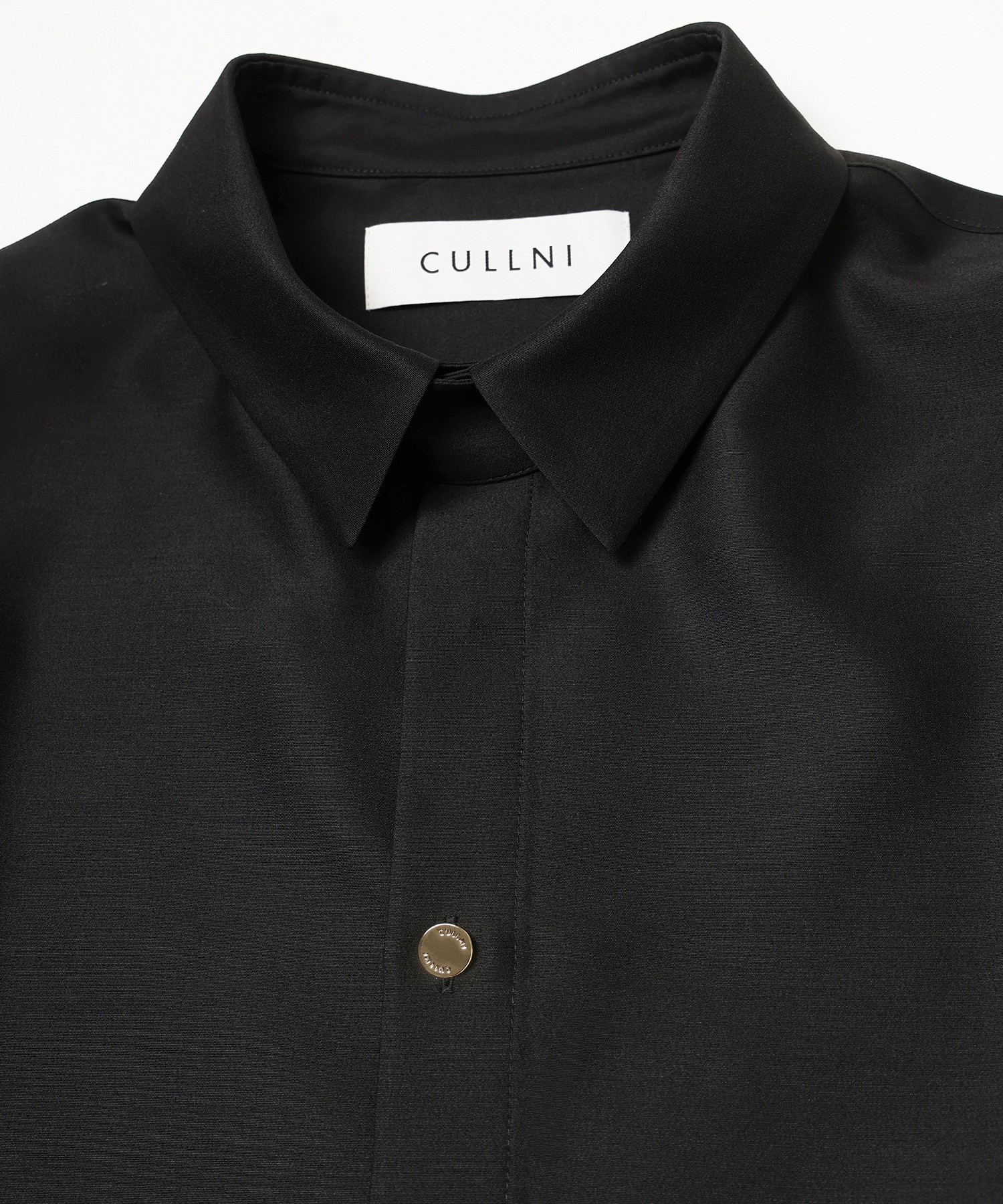 Silk Wool Taffeta Minimal Chin Tab Long Sleeve Shirt