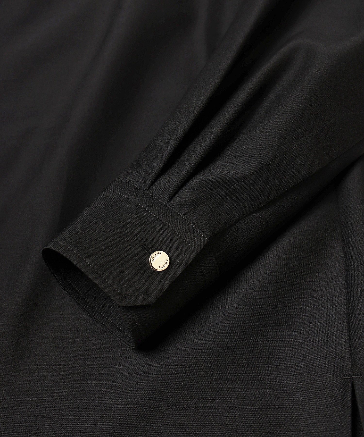 Silk Wool Taffeta Minimal Chin Tab Long Sleeve Shirt