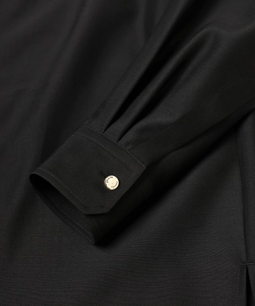 Silk Wool Taffeta Minimal Chin Tab Long Sleeve Shirt