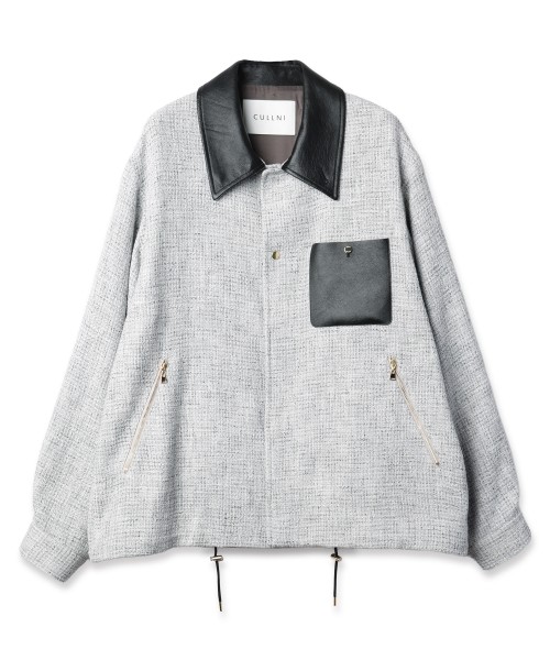 Leather Panel Tweed Mix Jacket