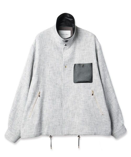 Leather Panel Tweed Mix Jacket