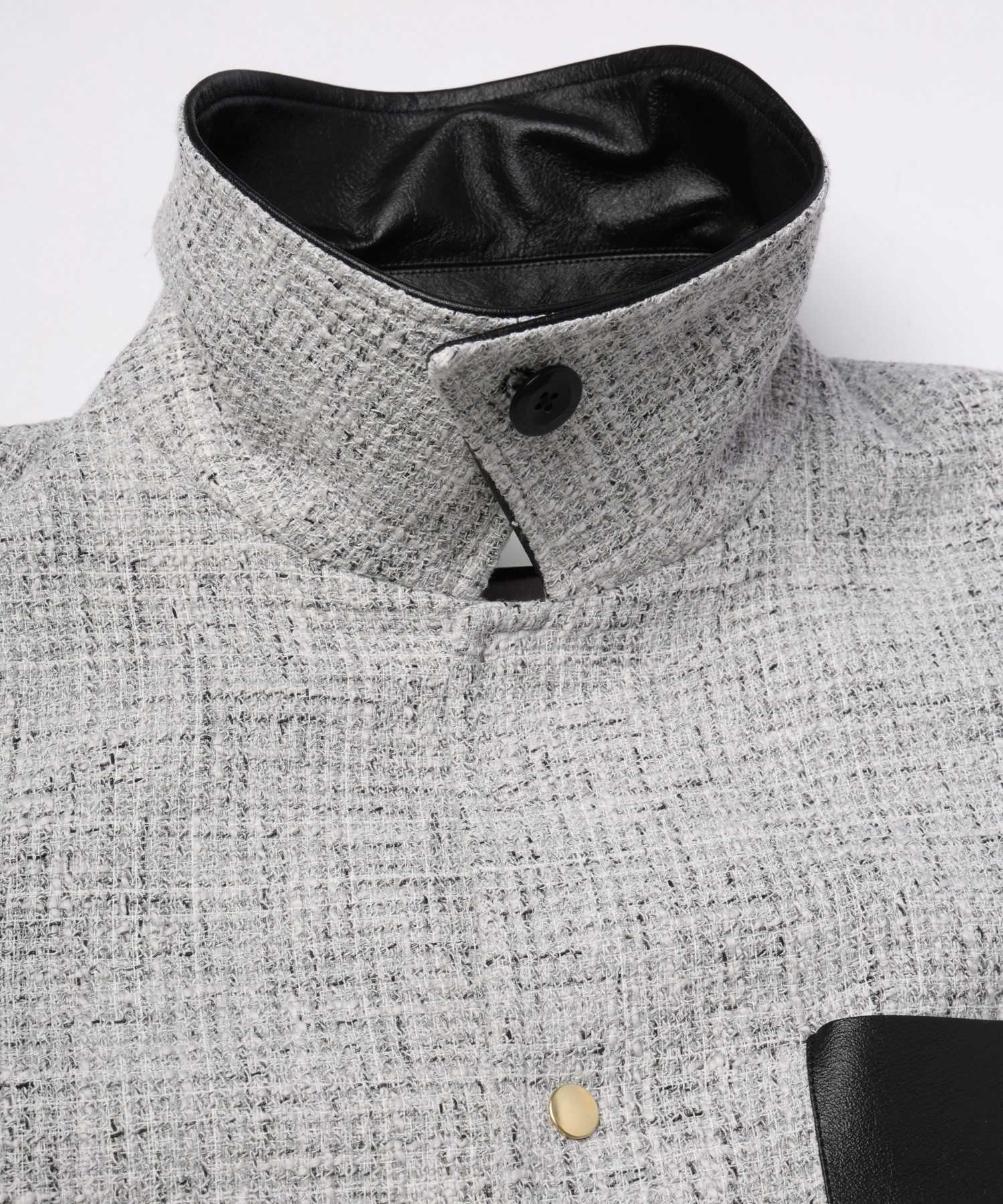 Leather Panel Tweed Mix Jacket