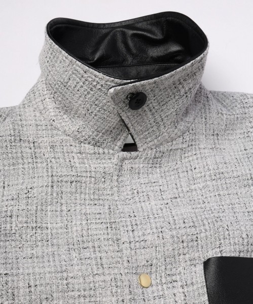 Leather Panel Tweed Mix Jacket