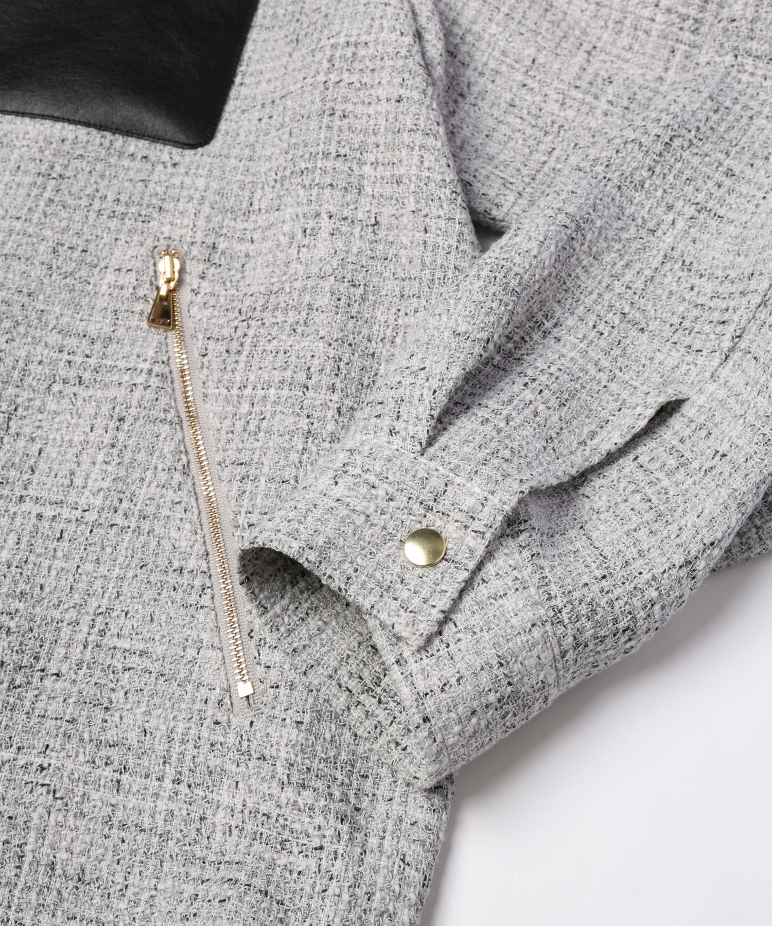 Leather Panel Tweed Mix Jacket