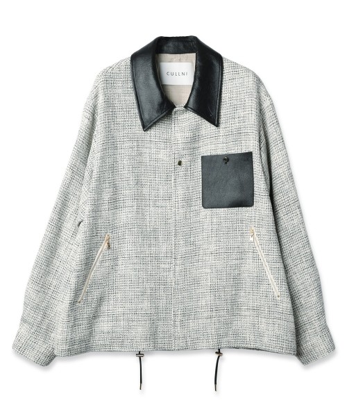 Leather Panel Tweed Mix Jacket