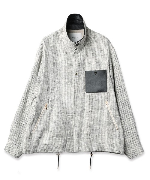 Leather Panel Tweed Mix Jacket
