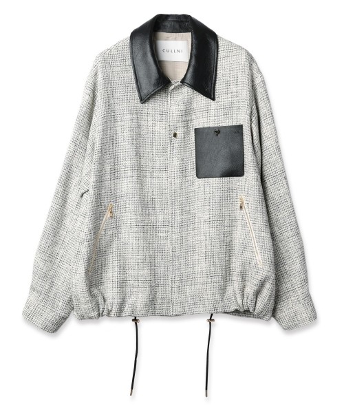 Leather Panel Tweed Mix Jacket