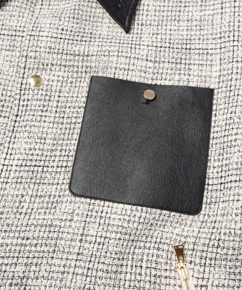 Leather Panel Tweed Mix Jacket