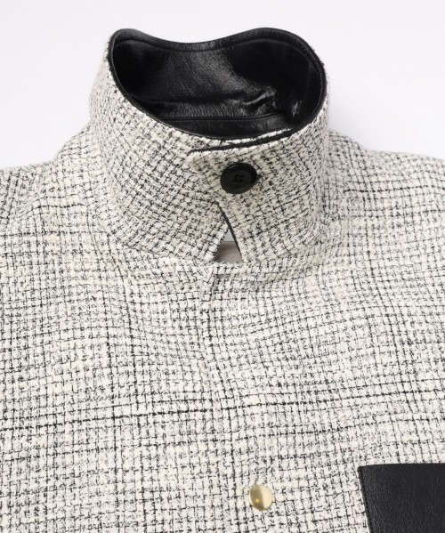 Leather Panel Tweed Mix Jacket