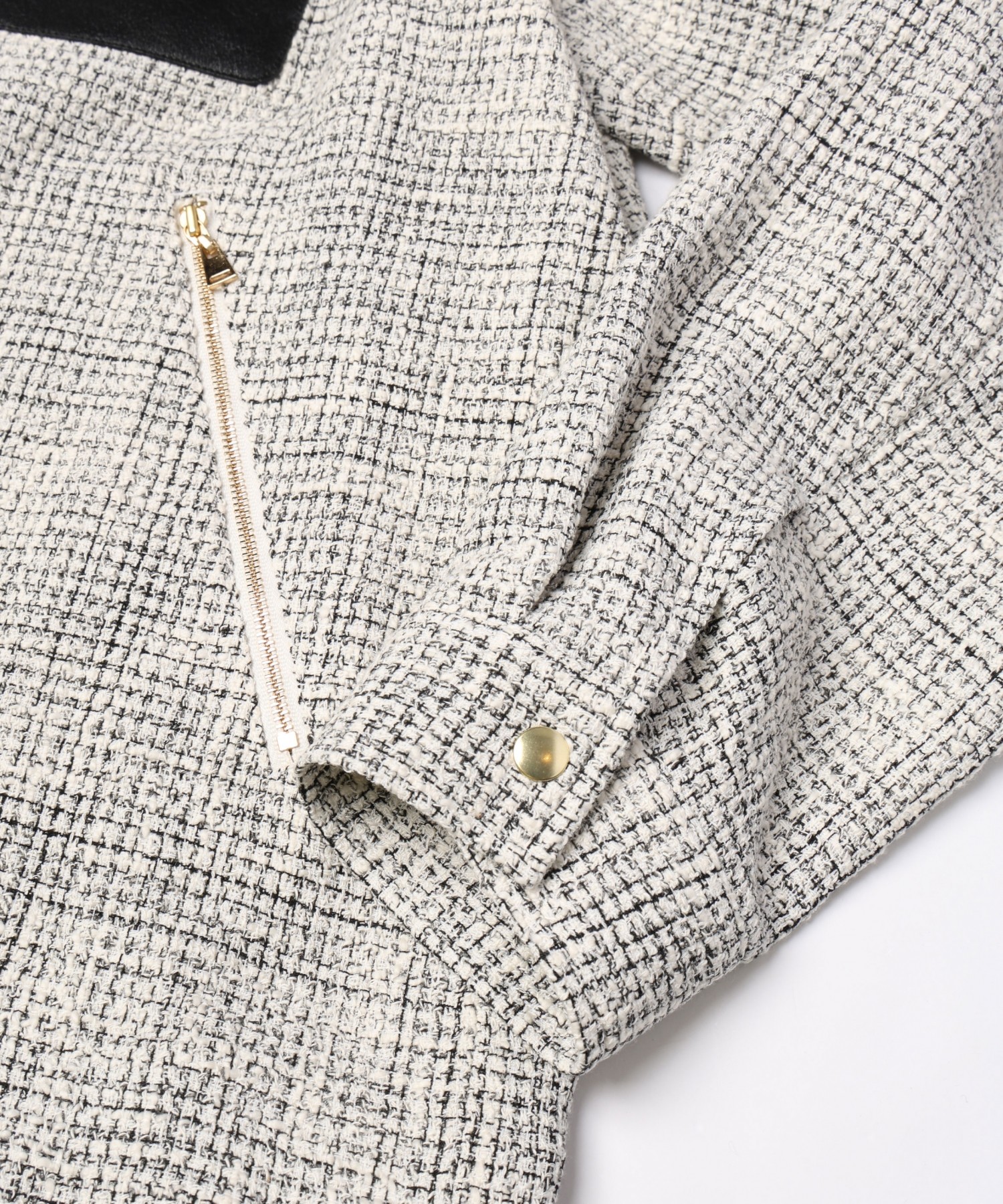 Leather Panel Tweed Mix Jacket