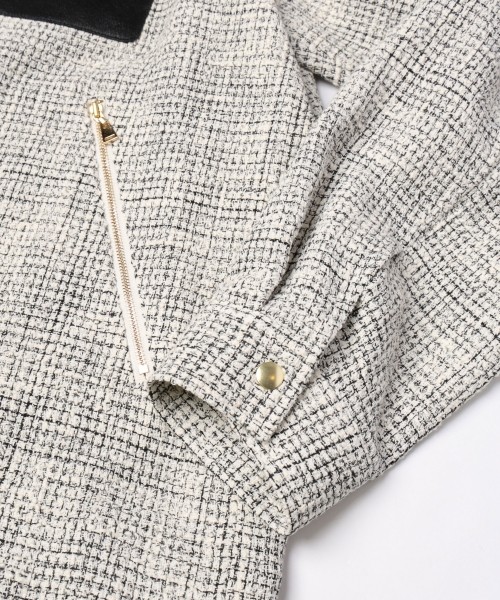 Leather Panel Tweed Mix Jacket