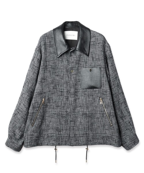 Leather Panel Tweed Mix Jacket