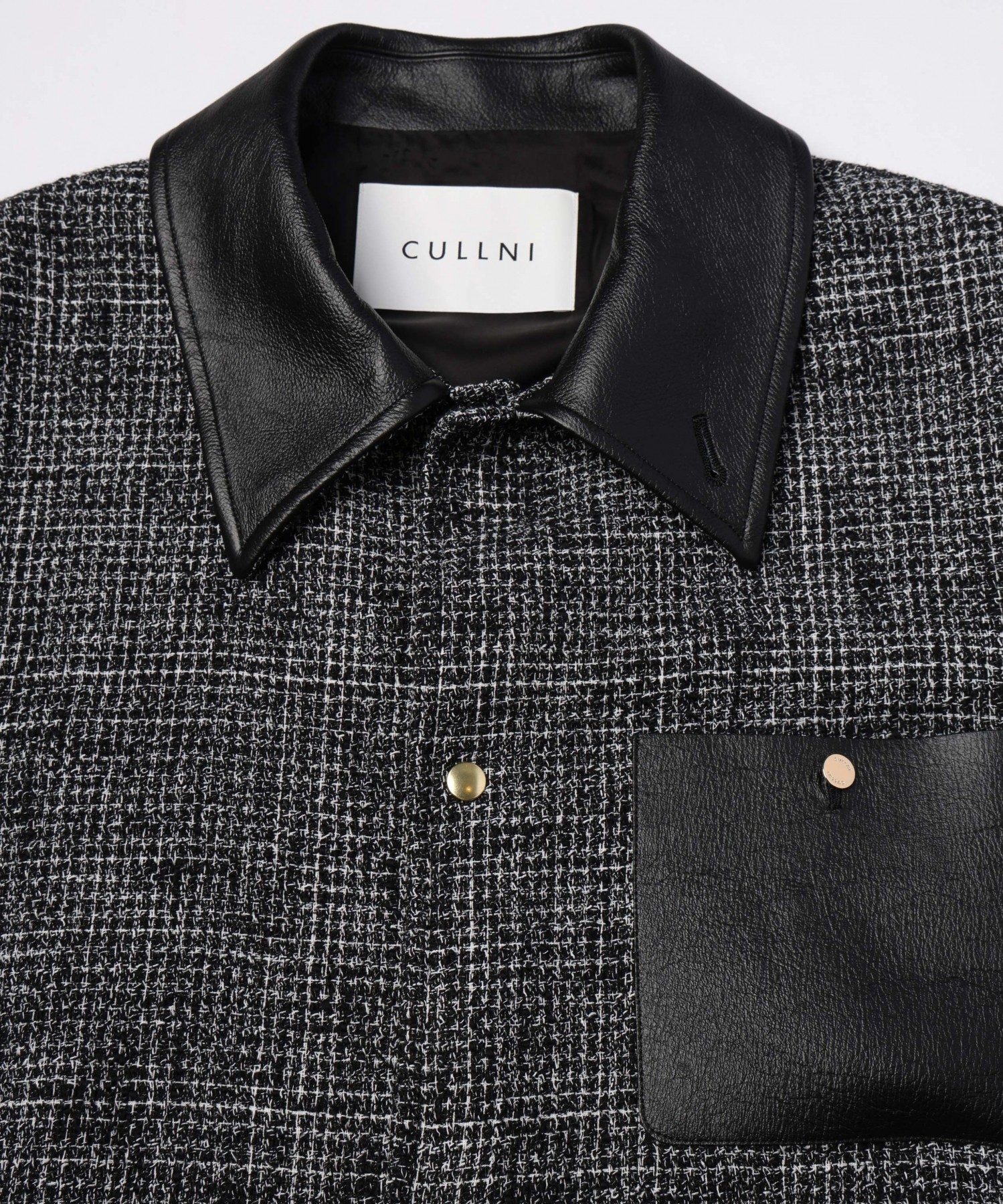 Leather Panel Tweed Mix Jacket