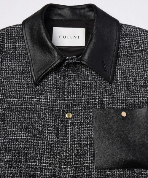 Leather Panel Tweed Mix Jacket